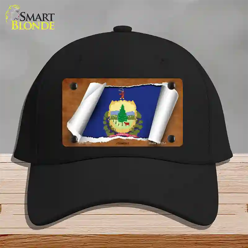 Vermont Flag Scroll Novelty License Plate Hat Cotton / Black