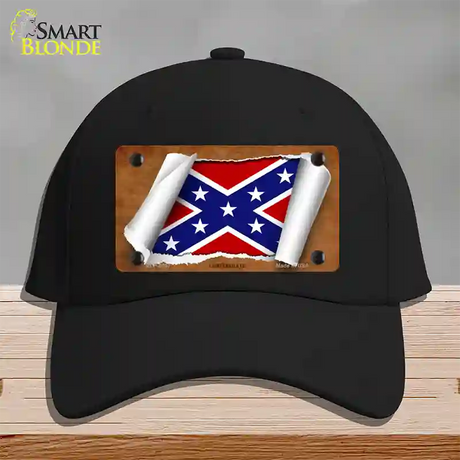 Confederate Flag Scroll Novelty License Plate Hat Cotton / Black