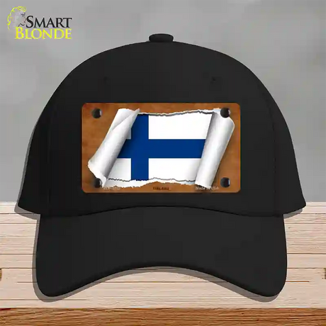 Finland Flag Scroll Novelty License Plate Hat Cotton / Black