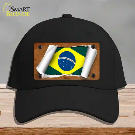 Brazil Flag Scroll Novelty License Plate Hat Cotton / Black