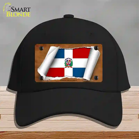 Dominican Republic Flag Scroll Novelty License Plate Hat Cotton / Black