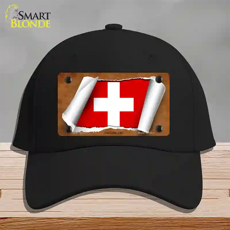 Switzerland Flag Scroll Novelty License Plate Hat Cotton / Black