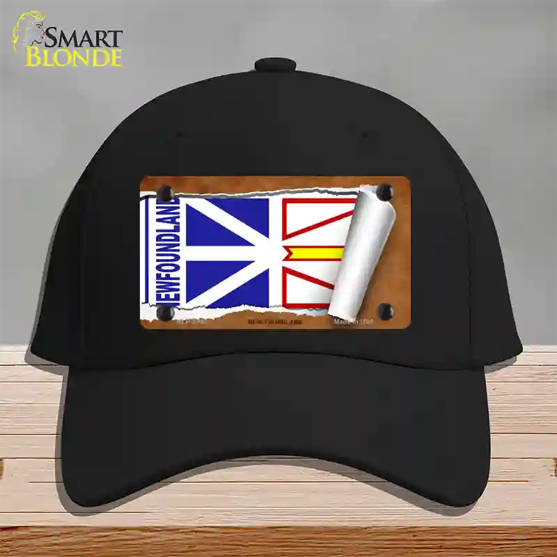 Newfoundland Flag Scroll Novelty License Plate Hat Cotton / Black