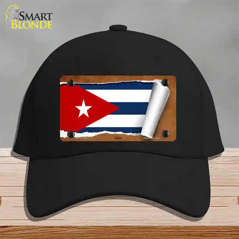 Cuba Flag Scroll Novelty License Plate Hat Cotton / Black