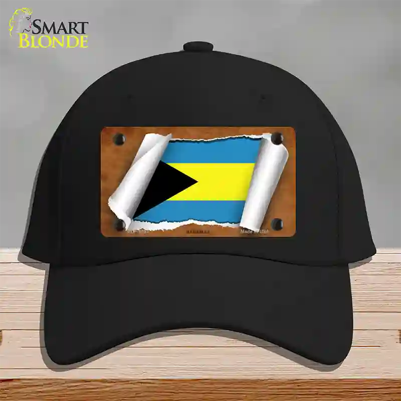 Bahamas Flag Scroll Novelty License Plate Hat Cotton / Black