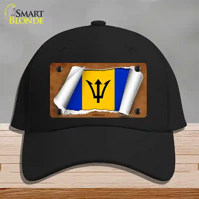 Barbados Flag Scroll Novelty License Plate Hat Cotton / Black