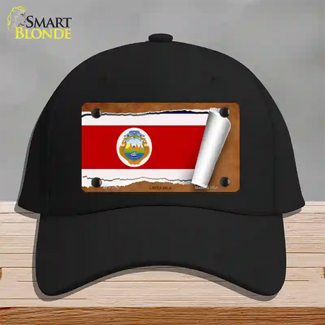 Costa Rica Flag Scroll Novelty License Plate Hat Cotton / Black