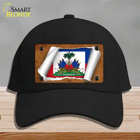 Haiti Flag Scroll Novelty License Plate Hat Cotton / Black