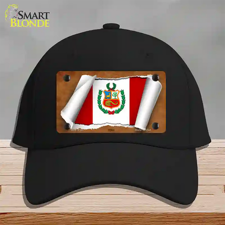 Peru Flag Scroll Novelty License Plate Hat Cotton / Black