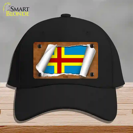 Aland Flag Scroll Novelty License Plate Hat Cotton / Black