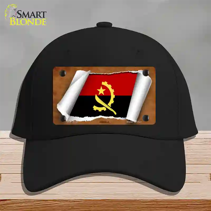 Angola Flag Scroll Novelty License Plate Hat Cotton / Black