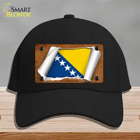 Bosnia-Herzegovina Flag Scroll Novelty License Plate Hat Cotton / Black