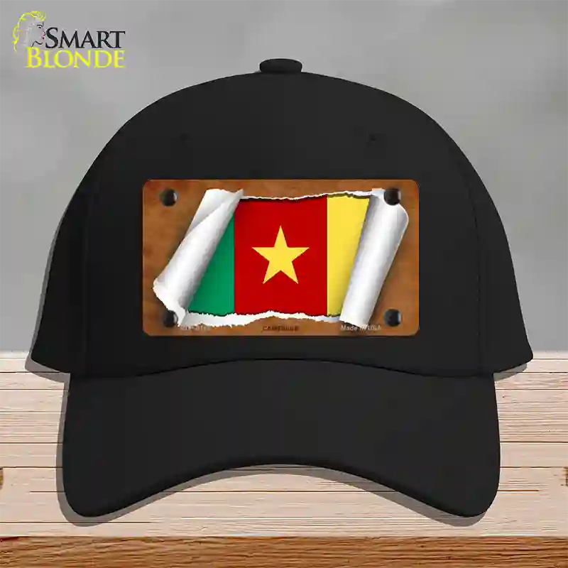 Cameroon Flag Scroll Novelty License Plate Hat Cotton / Black