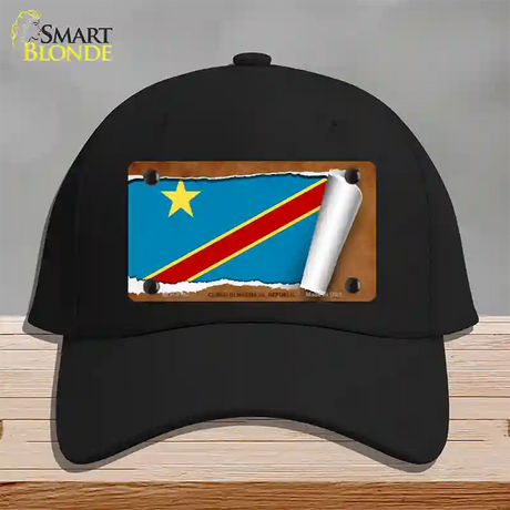 Congo Democratic Republic Flag Scroll Novelty License Plate Hat Cotton / Black