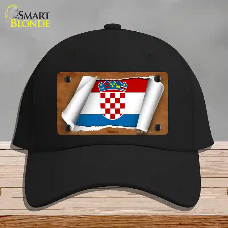 Croatia Flag Scroll Novelty License Plate Hat Cotton / Black