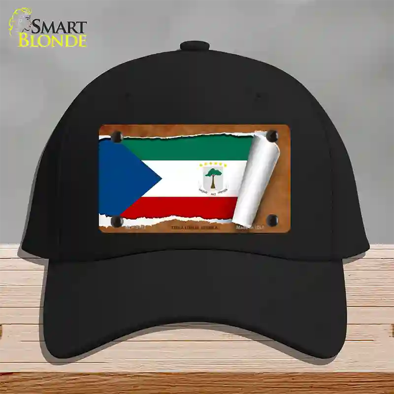 Equatorial Guinea Flag Scroll Novelty License Plate Hat Cotton / Black