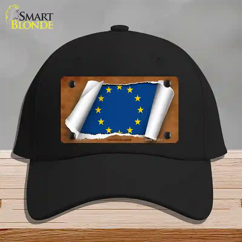 European Union Flag Scroll Novelty License Plate Hat Cotton / Black