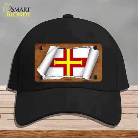 Guernsey Flag Scroll Novelty License Plate Hat Cotton / Black