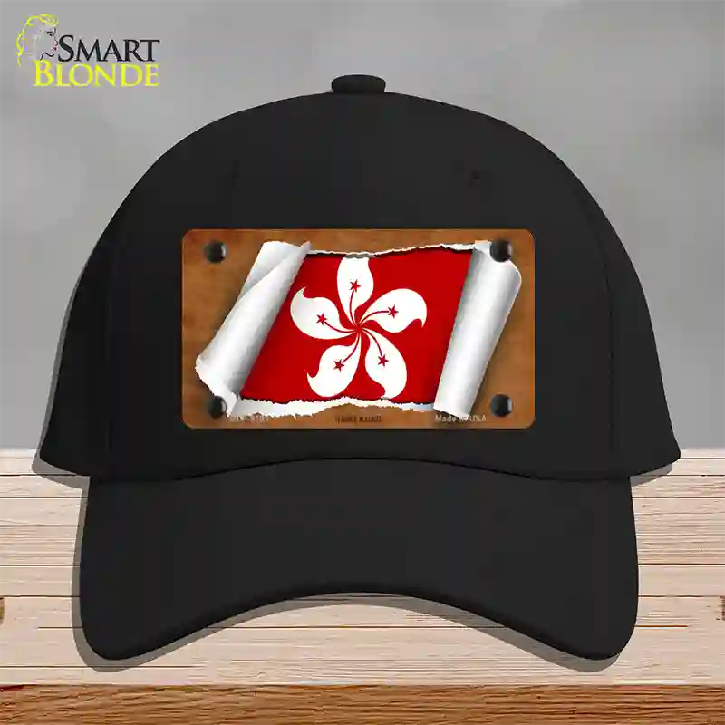 Hong Kong Flag Scroll Novelty License Plate Hat Cotton / Black