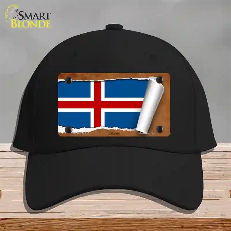 Iceland Flag Scroll Novelty License Plate Hat Cotton / Black