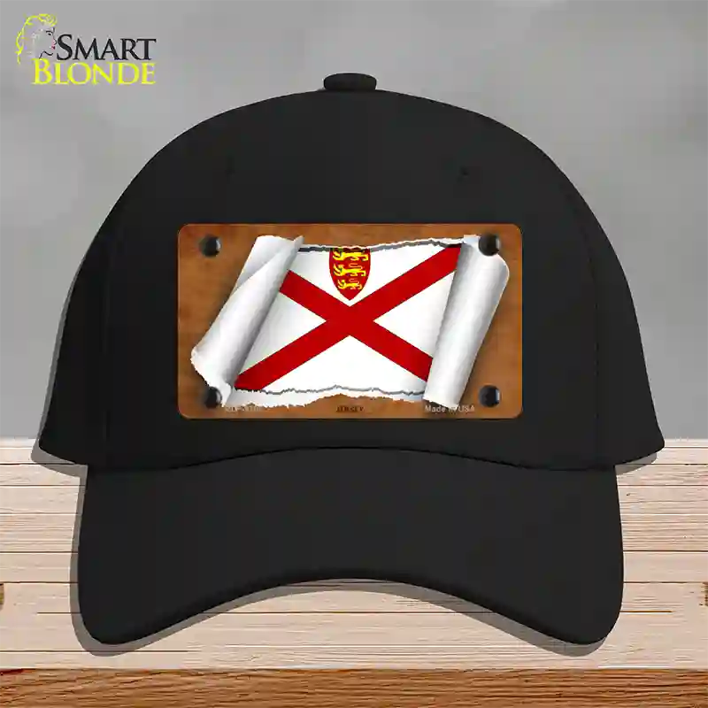 Jersey Flag Scroll Novelty License Plate Hat Cotton / Black