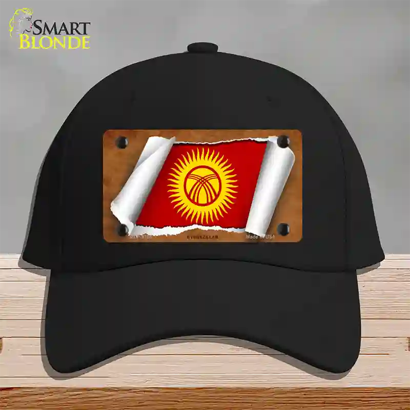 Kyrgyzstan Flag Scroll Novelty License Plate Hat Cotton / Black