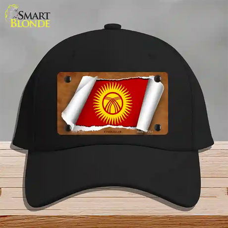 Kyrgyzstan Flag Scroll Novelty License Plate Hat Cotton / Black