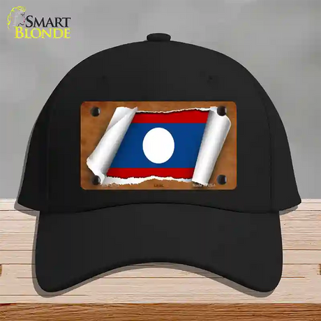 Laos Flag Scroll Novelty License Plate Hat Cotton / Black