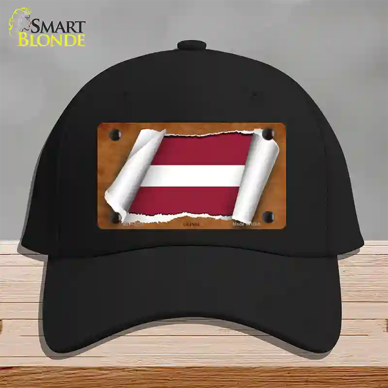 Latvia Flag Scroll Novelty License Plate Hat Cotton / Black