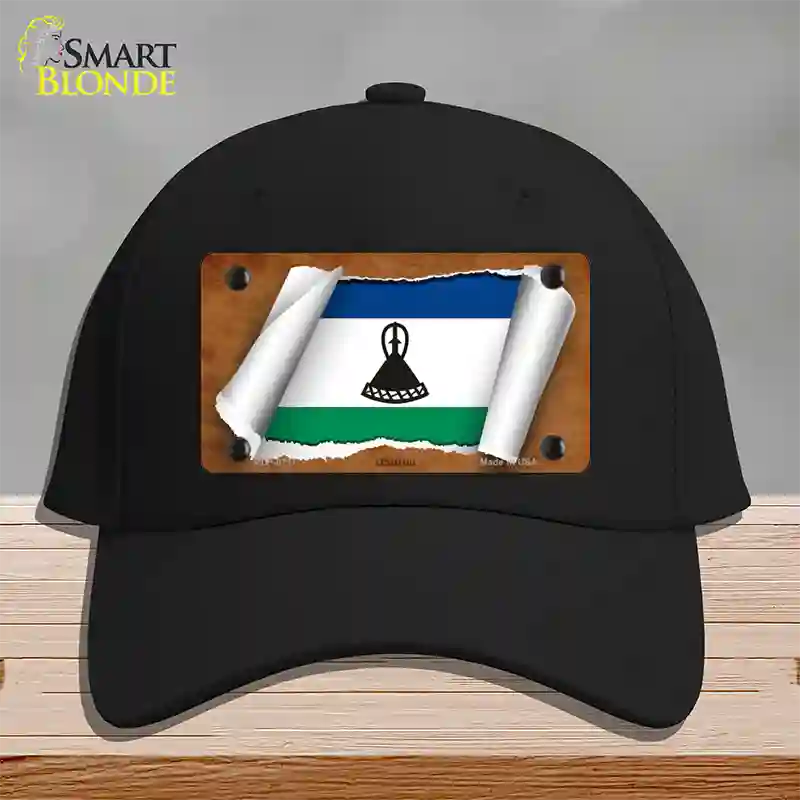 Lesotho Flag Scroll Novelty License Plate Hat Cotton / Black