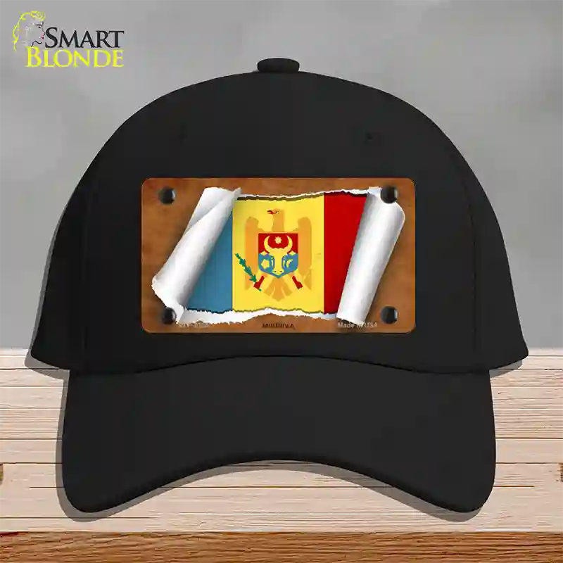 Moldova Flag Scroll Novelty License Plate Hat Cotton / Black