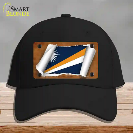 Marshall Islands Flag Scroll Novelty License Plate Hat Cotton / Black