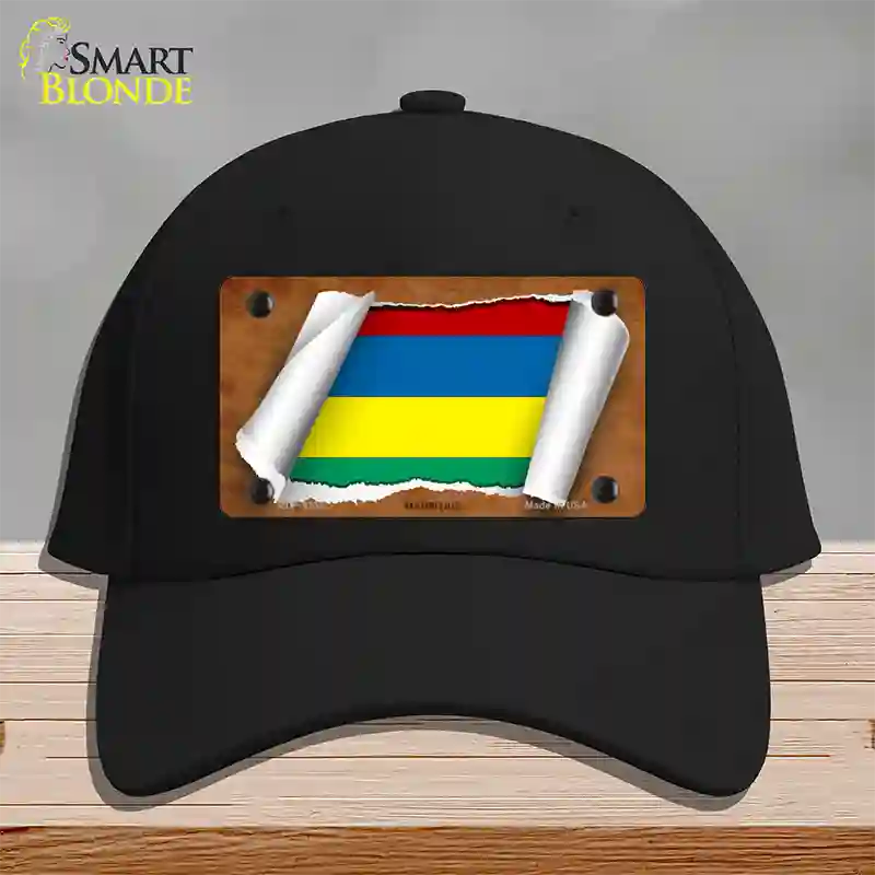 Mauritius Flag Scroll Novelty License Plate Hat Cotton / Black