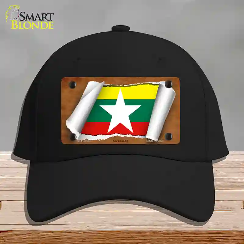 Myanmar Flag Scroll Novelty License Plate Hat Cotton / Black