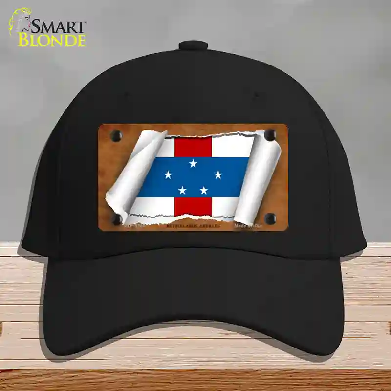 Netherlands Antilles Flag Scroll Novelty License Plate Hat Cotton / Black