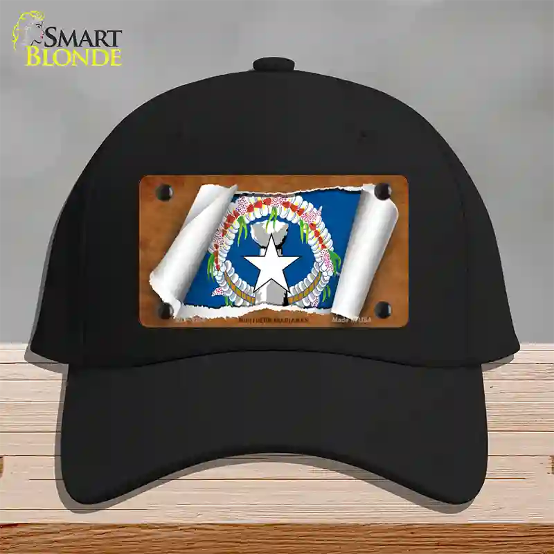 Northern Marianas Flag Scroll Novelty License Plate Hat Cotton / Black