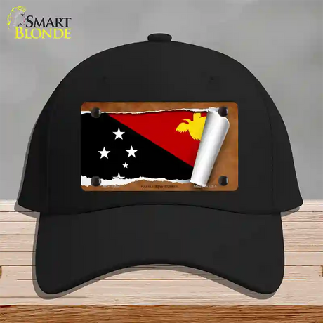 Papua New Guinea Flag Scroll Novelty License Plate Hat Cotton / Black