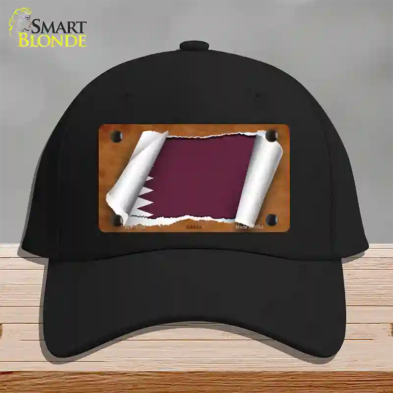 Qatar Flag Scroll Novelty License Plate Hat Cotton / Black