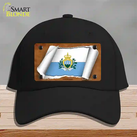 San Marino Flag Scroll Novelty License Plate Hat Cotton / Black