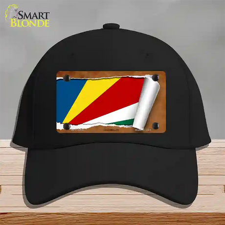 Seychelles Flag Scroll Novelty License Plate Hat Cotton / Black