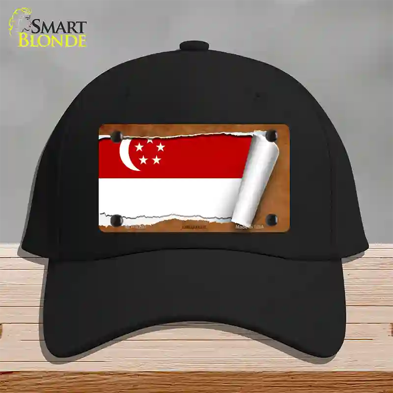 Singapore Flag Scroll Novelty License Plate Hat Cotton / Black