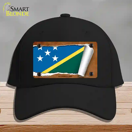 Solomon Islands Flag Scroll Novelty License Plate Hat Cotton / Black