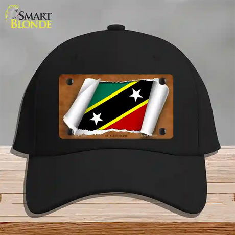 St Kitts-Nevis Flag Scroll Novelty License Plate Hat Cotton / Black