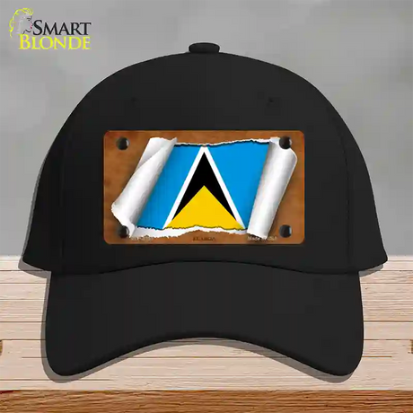 St Lucia Flag Scroll Novelty License Plate Hat Cotton / Black