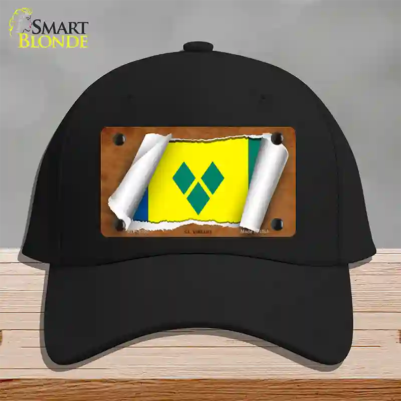 St Vincent Flag Scroll Novelty License Plate Hat Cotton / Black