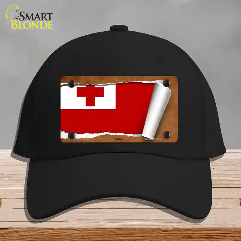 Tonga Flag Scroll Novelty License Plate Hat Cotton / Black