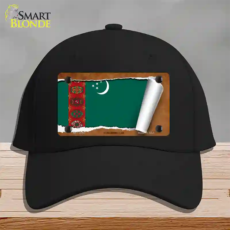 Turkmenistan Flag Scroll Novelty License Plate Hat Cotton / Black