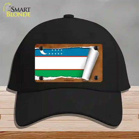 Uzbekistan Flag Scroll Novelty License Plate Hat Cotton / Black