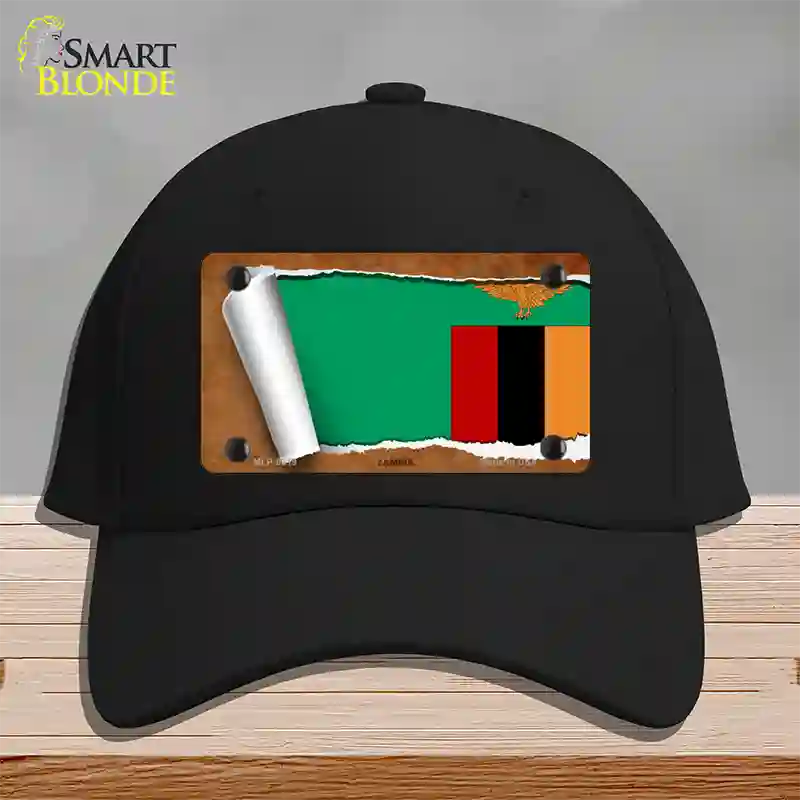 Zambia Flag Scroll Novelty License Plate Hat Cotton / Black