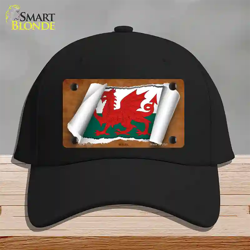 Wales Flag Scroll Novelty License Plate Hat Cotton / Black